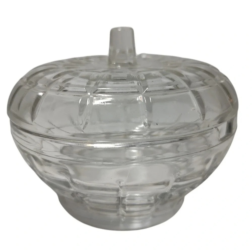 Vintage‎ Borgonovo Apple Sugar Bowl Clear Glass Trinket Dish With Lid Italy
